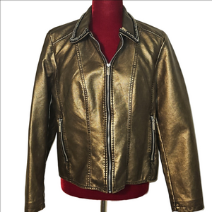 Baccini Bronze Metallic Faux Leather Jacket Size Large